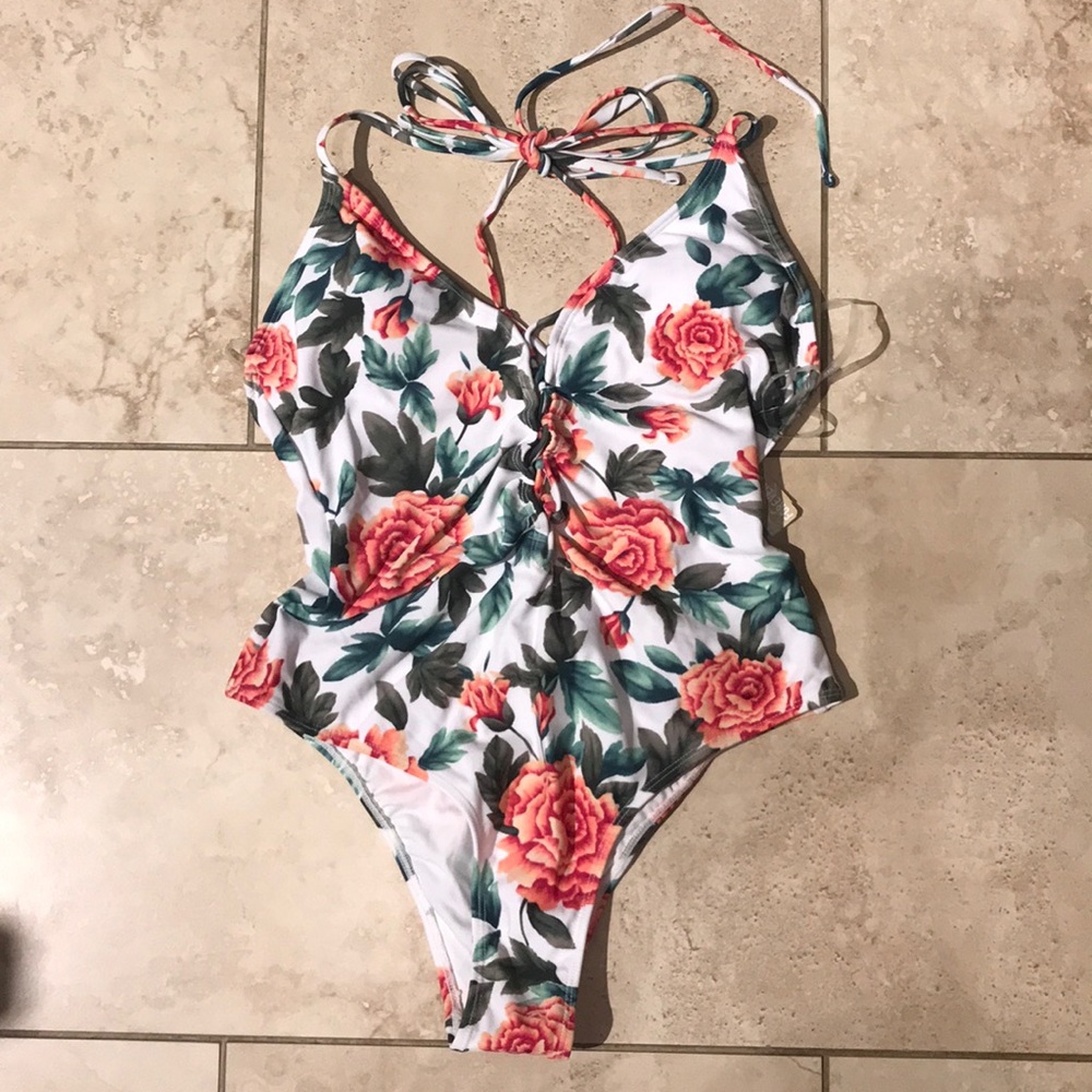 Floral one piece bathing suit